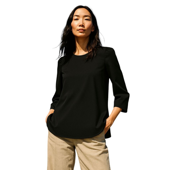 Tuckernuck Tops - Tuckernuck Black Puff Sleeve Box Pleat Tunic Top | Minimalist Drape Sz S